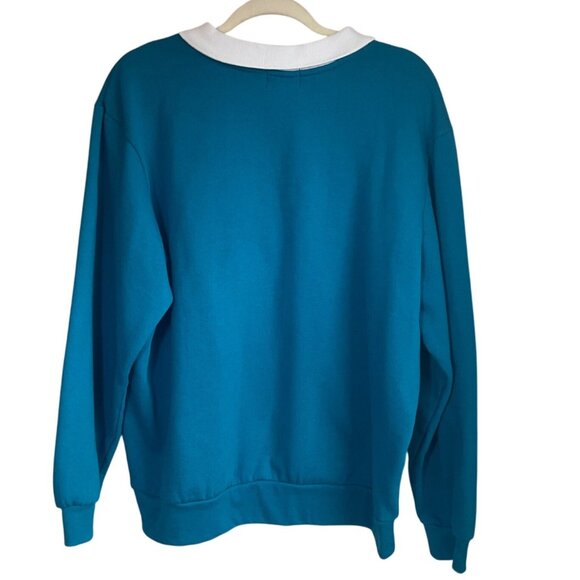 Vintage Anthony Richards Sz 1X Blue Floral Sweatshirt White Collar Embroidered - Picture 2 of 8